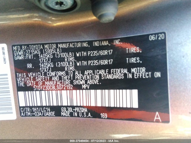 Toyota Sienna Xle Auto Access 2020 5TDYZ3DC8LS072192 Image 15