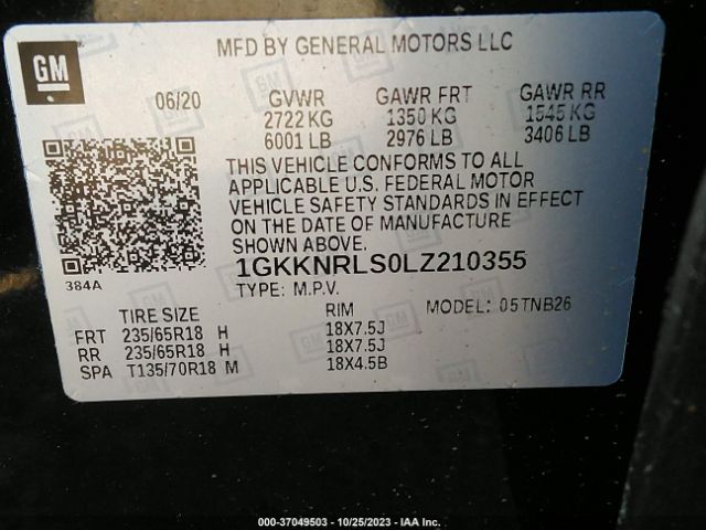 1GKKNRLS0LZ210355 GMC ACADIA SLE