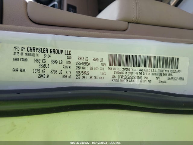 1C4RJECG2EC574101 Jeep Grand Cherokee Overland