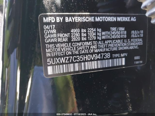 5UXWZ7C35H0V94738 BMW X3 Sdrive28i
