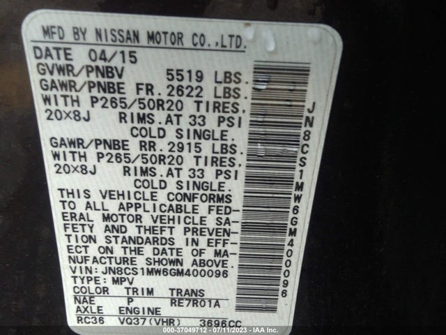 JN8CS1MW6GM400096 Infiniti QX70