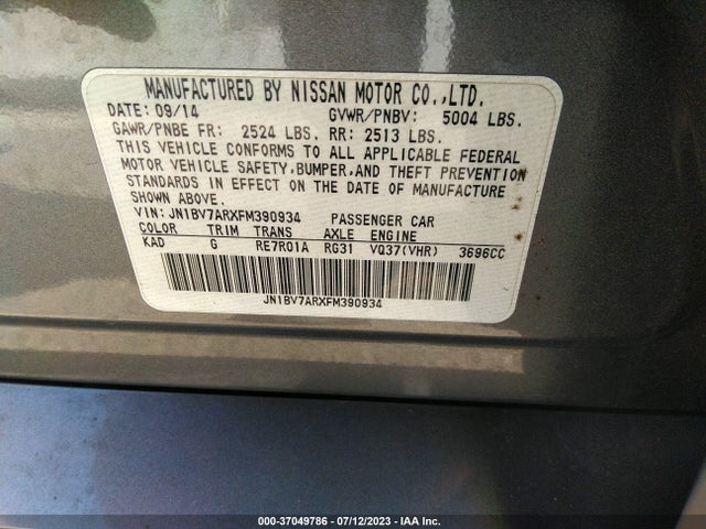 Infiniti Q50 Premium 2015 JN1BV7ARXFM390934 Image 9