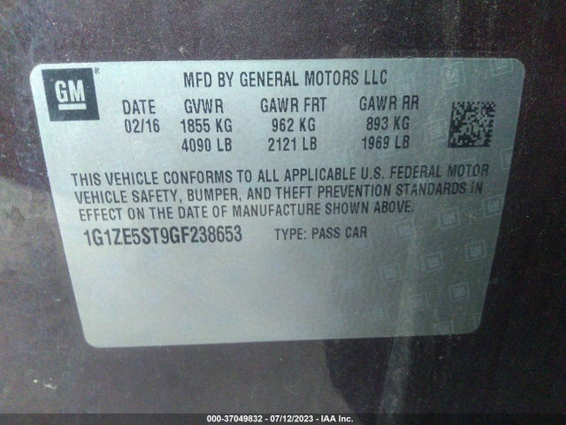 Chevrolet MALIBU LT 2016 1G1ZE5ST9GF238653 Image 9