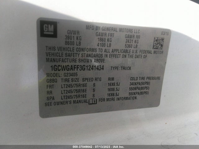 Chevrolet EXPRESS CARGO VAN 2016 1GCWGAFF3G1241434 Image 15
