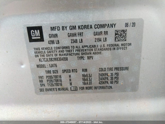 Chevrolet Trax Lt 2021 KL7CJLSB2MB304058 Image 9