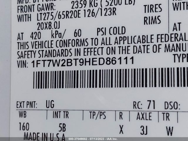 1FT7W2BT9HED86111 Ford Super Duty F-250 Srw Lariat/platinum