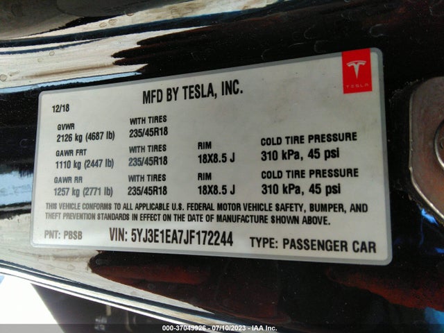 Tesla Model 3 Range Battery 2018 5YJ3E1EA7JF172244 Image 15