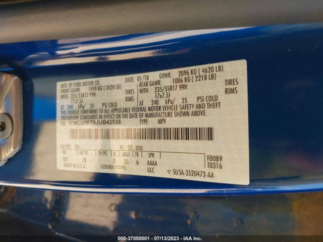 1FMCU0F79JUB42536 Ford ESCAPE S