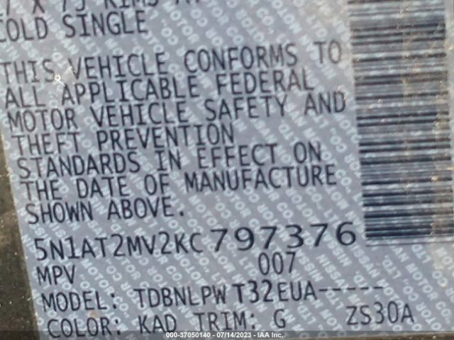 5N1AT2MV2KC797376 Nissan ROGUE S