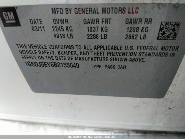 2011 CADILLAC CTS SEDAN PERFORMANCE VIN: 1G6DJ5EY6B0155040