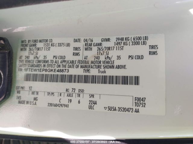 1FTEW1EP8GKE48873 Ford F-150 Xlt/xl/lariat