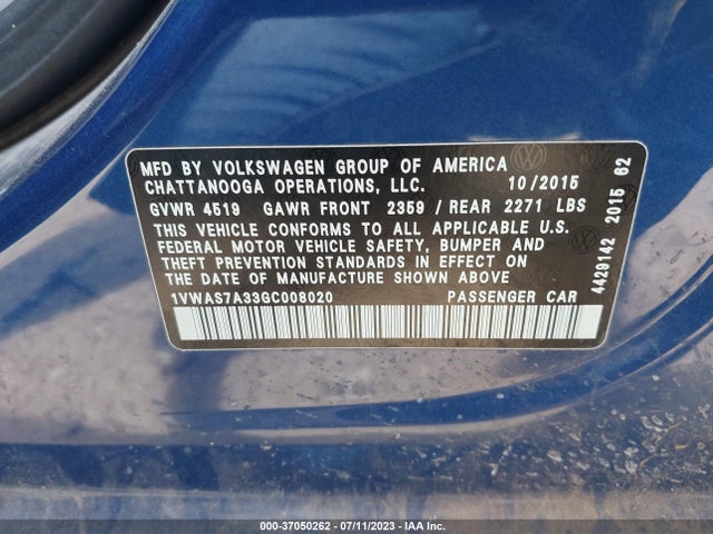 1VWAS7A33GC008020 Volkswagen Passat 1.8t S