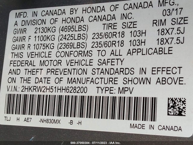 Honda CR-V EX 2017 2HKRW2H51HH628200 Image 9