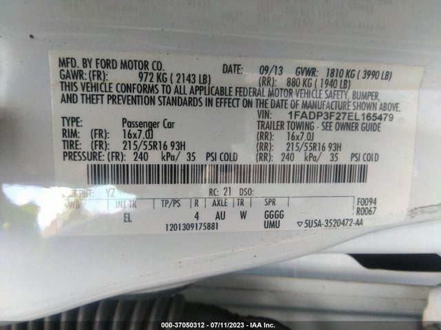 2014 FORD FOCUS SE VIN: 1FADP3F27EL165479