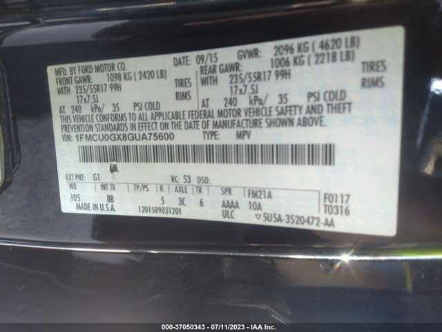 Ford ESCAPE SE 2016 1FMCU0GX8GUA75600 Image 9