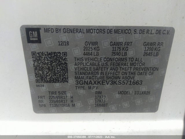 Chevrolet EQUINOX LT 2019 3GNAXKEV3KS571663 Image 9