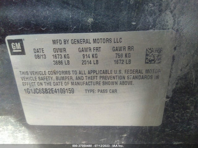 Chevrolet SONIC LT 2014 1G1JC6SB2E4109159 Image 9