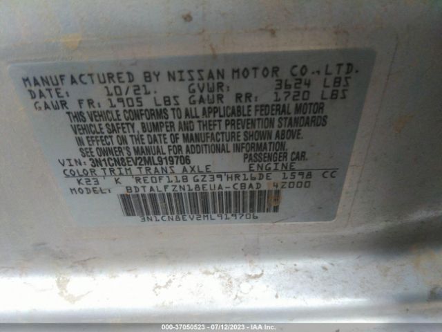 3N1CN8EV2ML919706 Nissan VERSA SV