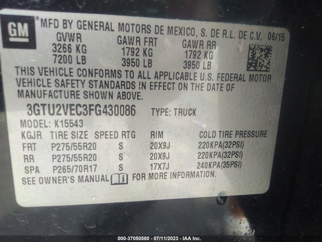 GMC Sierra 1500 Slt 2015 3GTU2VEC3FG430086 Image 9