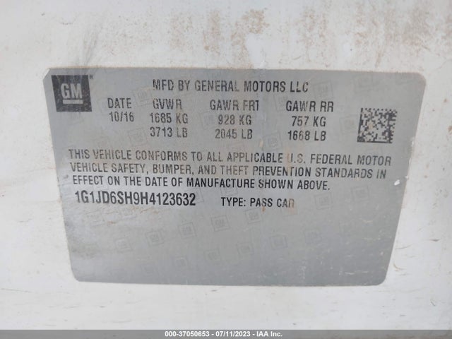 Chevrolet SONIC LT 2017 1G1JD6SH9H4123632 Image 10