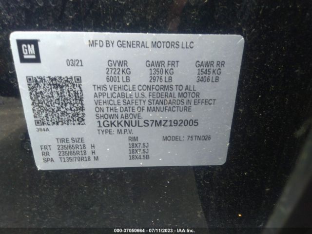 1GKKNULS7MZ192005 GMC ACADIA SLT
