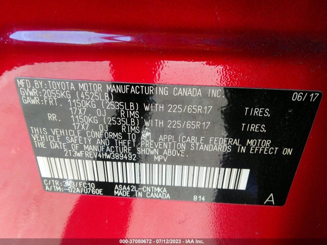 Toyota Rav4 Xle 2017 2T3WFREV4HW389492 Image 16