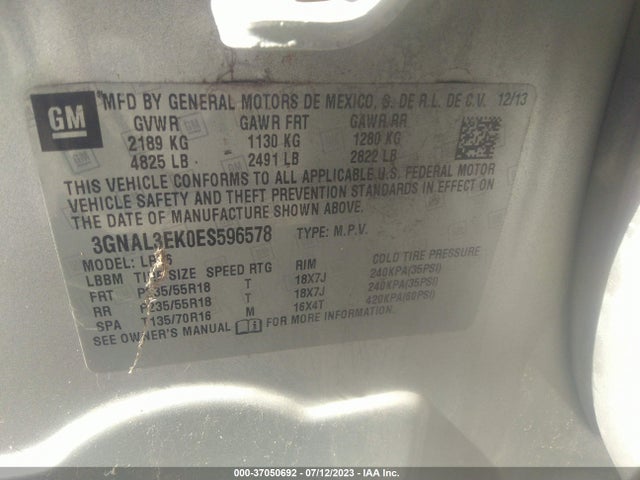 2014 Chevrolet Captiva Sport, VIN: 3GNAL3EK0ES596578