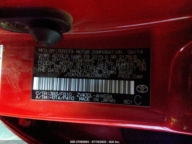 Toyota Prius Four/five/three/one/two 2014 JTDKN3DU4E0388107 Image 9