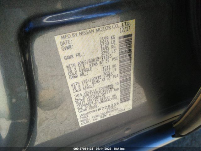1N6AD0ER4JN728356 Nissan Frontier Sv V6