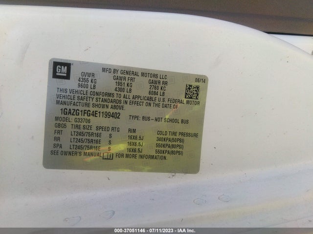 Chevrolet Express Passenger Lt 2014 1GAZG1FG4E1199402 Image 9