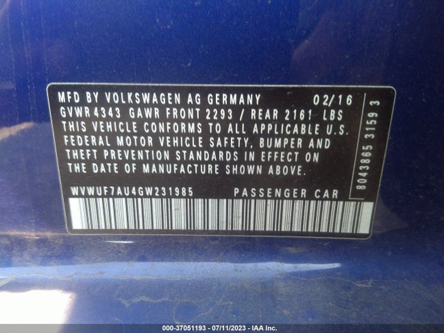 WVWUF7AU4GW231985 Volkswagen Golf R