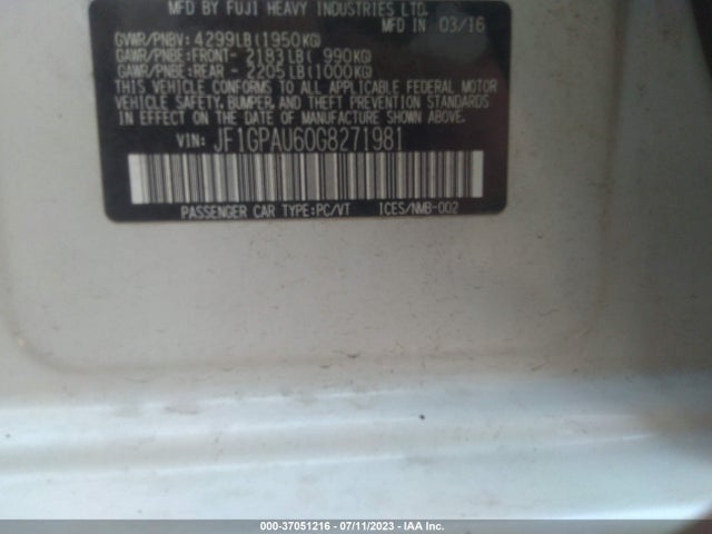 JF1GPAU60G8271981 Subaru Impreza Wagon 2.0i Sport Limited