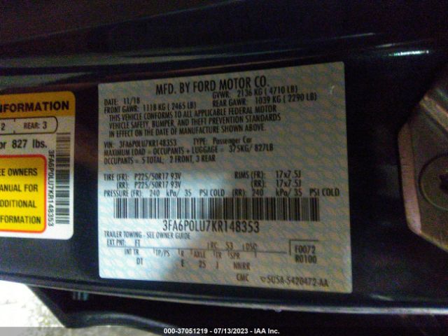3FA6P0LU7KR148353 Ford Fusion Hybrid Se