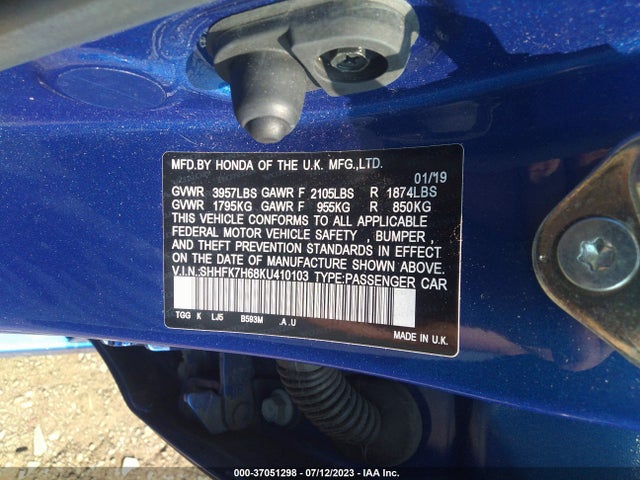 Honda Civic Hatchback Ex 2019 SHHFK7H68KU410103 Image 9