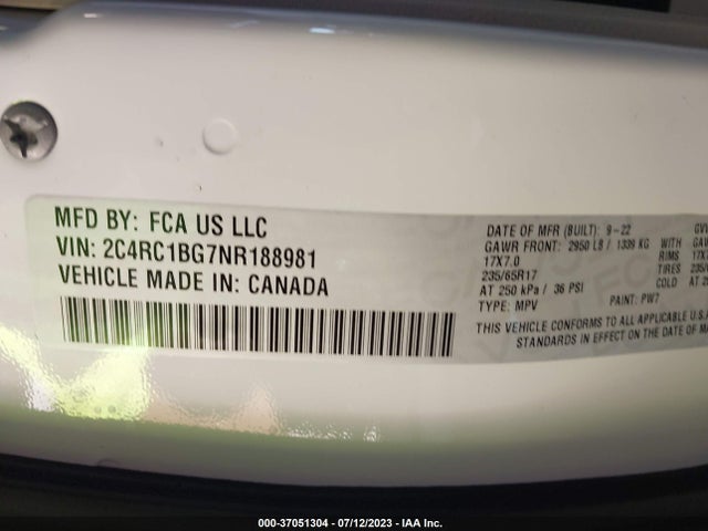 2C4RC1BG7NR188981 Chrysler Pacifica Touring L