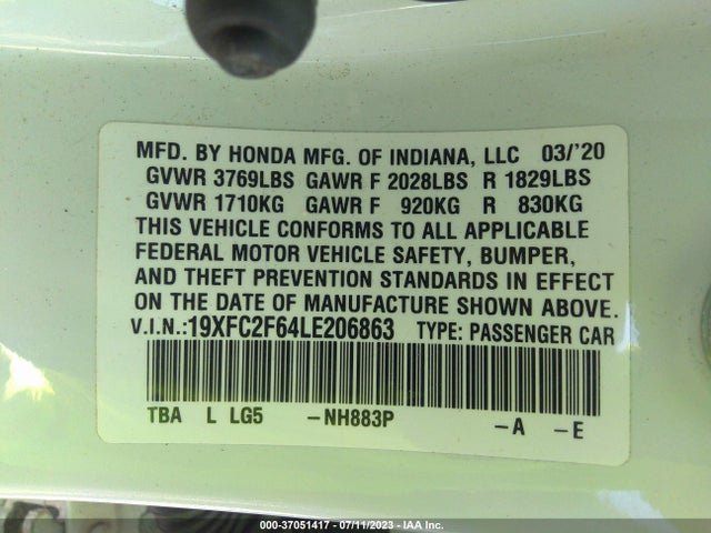 Honda Civic Sedan Lx 2020 19XFC2F64LE206863 Image 9