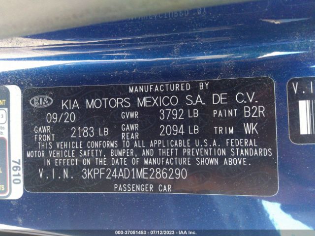 3KPF24AD1ME286290 KIA Forte Lxs