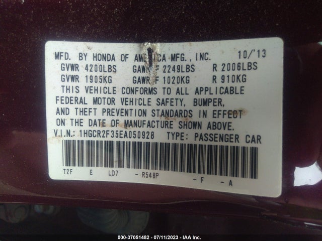 Honda Accord Sedan Lx 2014 1HGCR2F35EA050928 Image 15