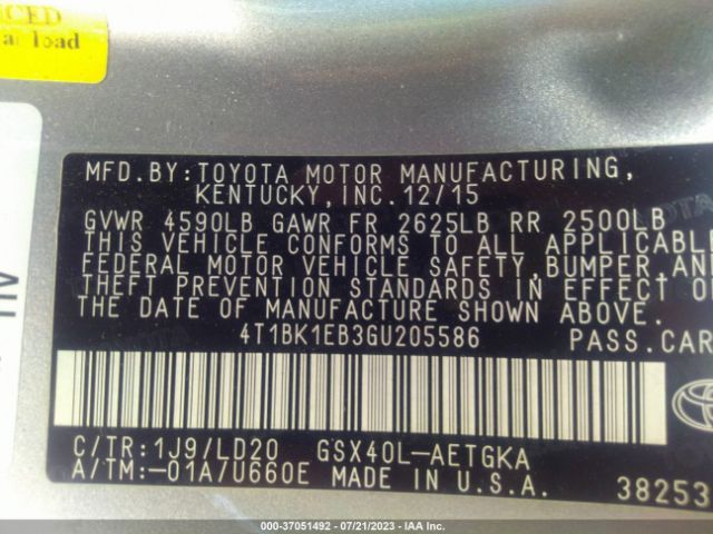 4T1BK1EB3GU205586 Toyota AVALON XLE