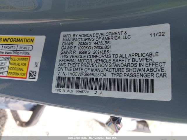 1HGCV2F38NA023704 Honda Accord Sedan Sport