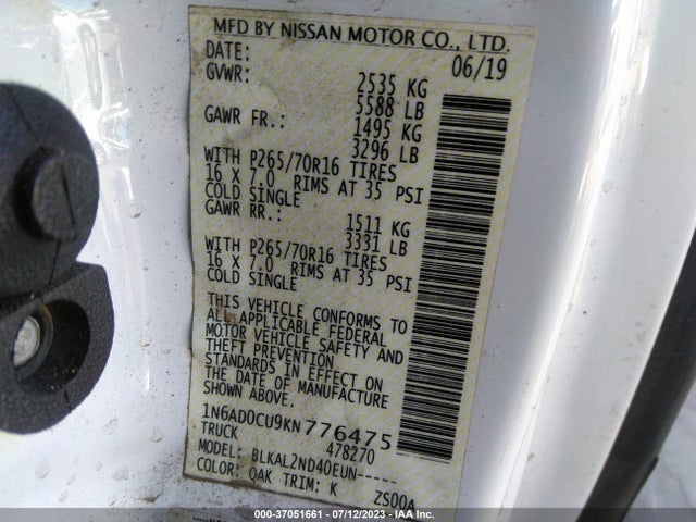Nissan Frontier Sv 2019 1N6AD0CU9KN776475 Image 15