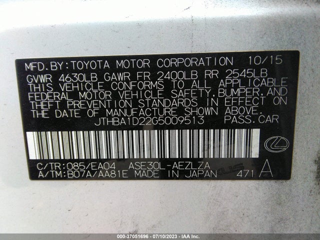 JTHBA1D22G5009513 Lexus IS 200T