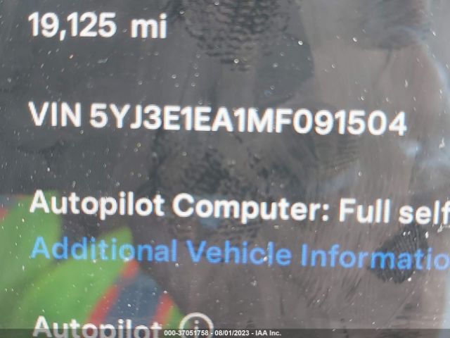 5YJ3E1EA1MF091504 Tesla Model 3 Standard Range Plus