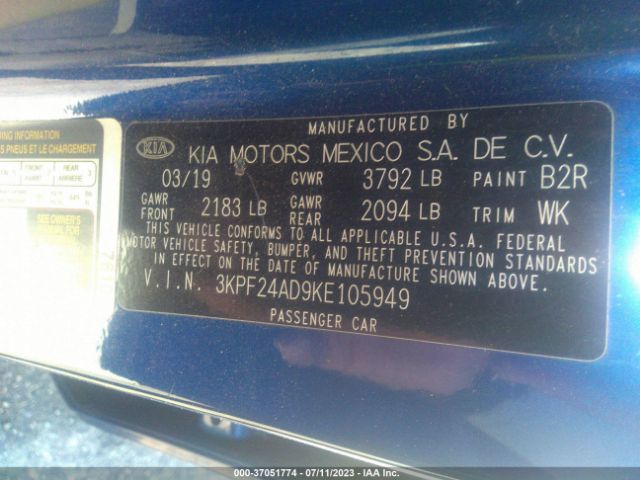 3KPF24AD9KE105949 KIA Forte Lxs