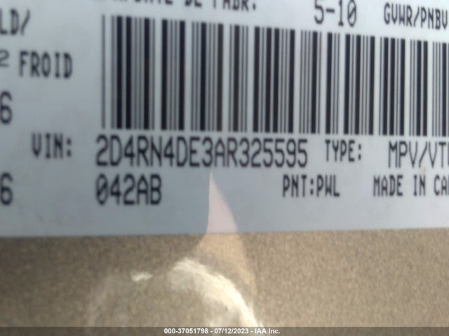 2010 DODGE GRAND CARAVAN SE VIN: 2D4RN4DE3AR325595