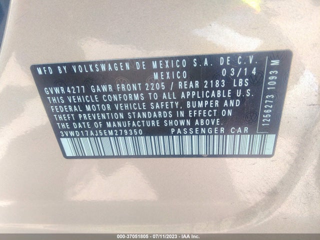 3VWD17AJ5EM279350 Volkswagen Jetta Sedan Se