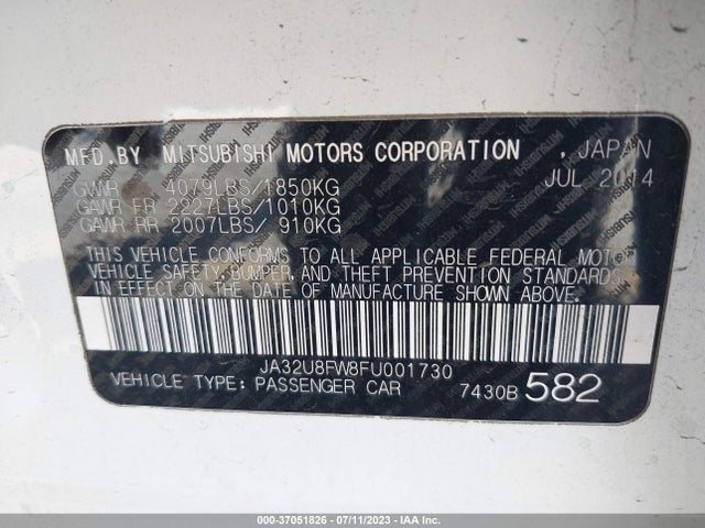 JA32U8FW8FU001730 Mitsubishi LANCER GT