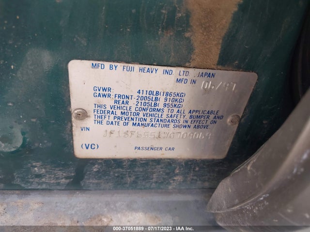 1998 SUBARU FORESTER S VIN: JF1SF6551WG709069