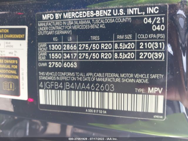 4JGFB4JB4MA462603 Mercedes-Benz Gle Gle 350