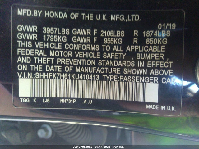 Honda Civic Hatchback Ex 2019 SHHFK7H61KU410413 Image 9